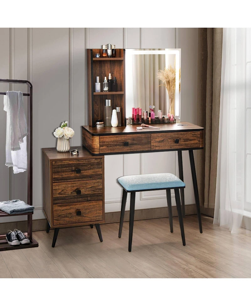 Sugift Vanity Makeup Table Set with Lighted Mirror