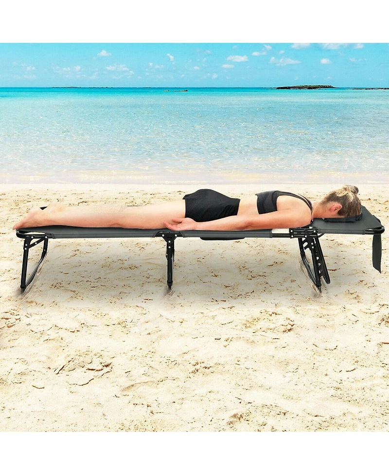 Inolait Folding Beach Grey Lounge Chair with Pillow for Outdoor