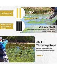 Sugift Floating Weed Lake Rake 36” Aquatic Pond Weed Cutter with Foam Floats