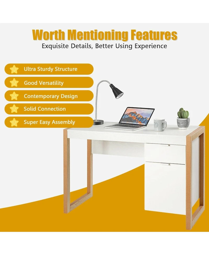 Sugift Modern Computer Desk Study Table Writing Workstation with Cabinet and Drawer