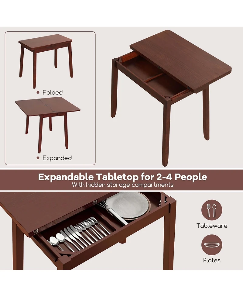 Kitchen Table Set for 2 with Expandable Dining Upholstered Folding Chairs