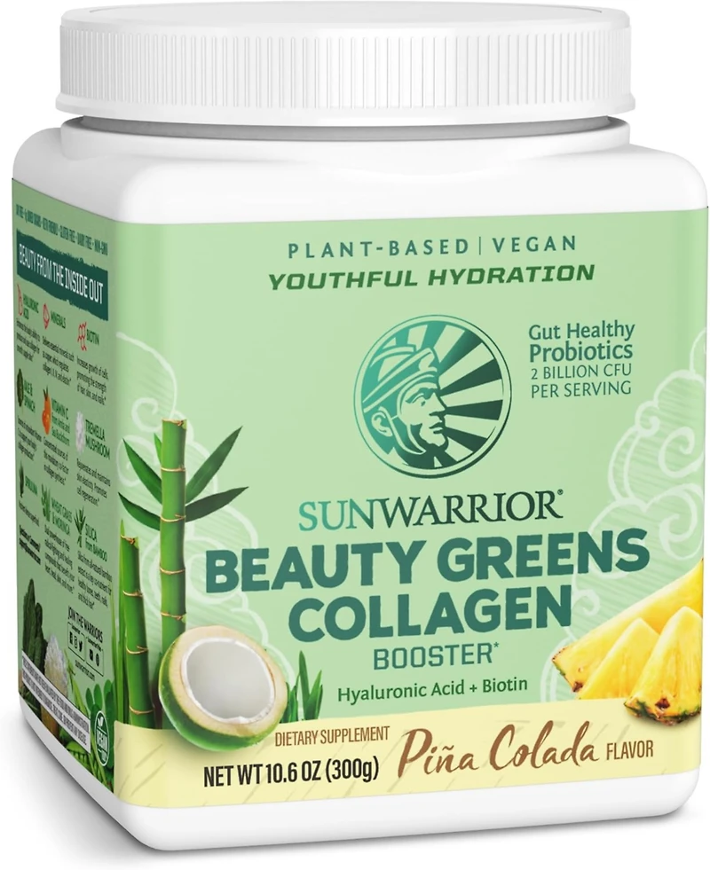 Sunwarrior Collagen Powder with Biotin Probiotics & Hyaluronic Acid | Beauty Greens | Pina Colada