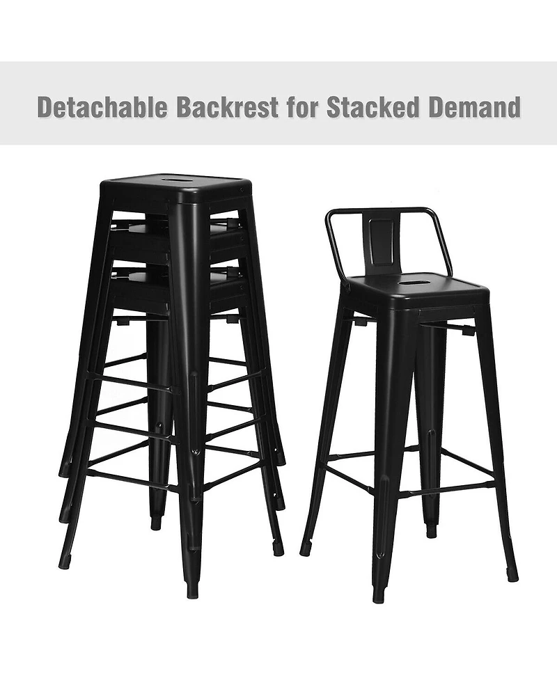 Sugift 30 Inch Set of 4 Vintage Metal Bar Stool with Removable Middle Back