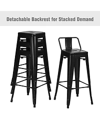 Sugift 30 Inch Set of 4 Vintage Metal Bar Stool with Removable Middle Back