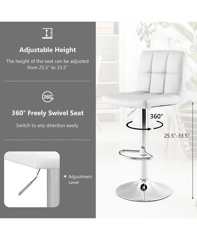Sugift Armless Pu Leather Bar Stool with Adjustable Height and Swivel Seat