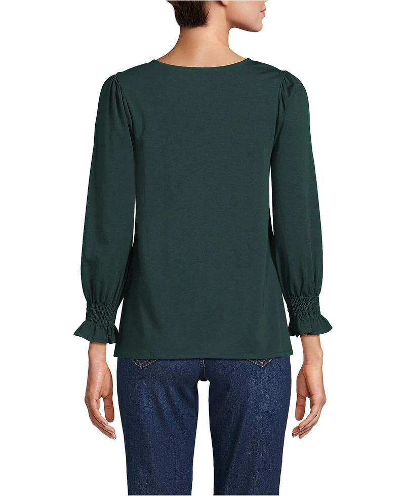 Lands' End Women's Petite 3/4 Sleeve Lightweight Jersey Button Front Top
