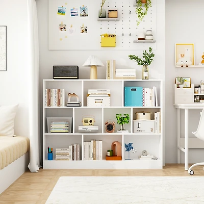 White Wood 10-Shelf Freestanding Standard Bookcase