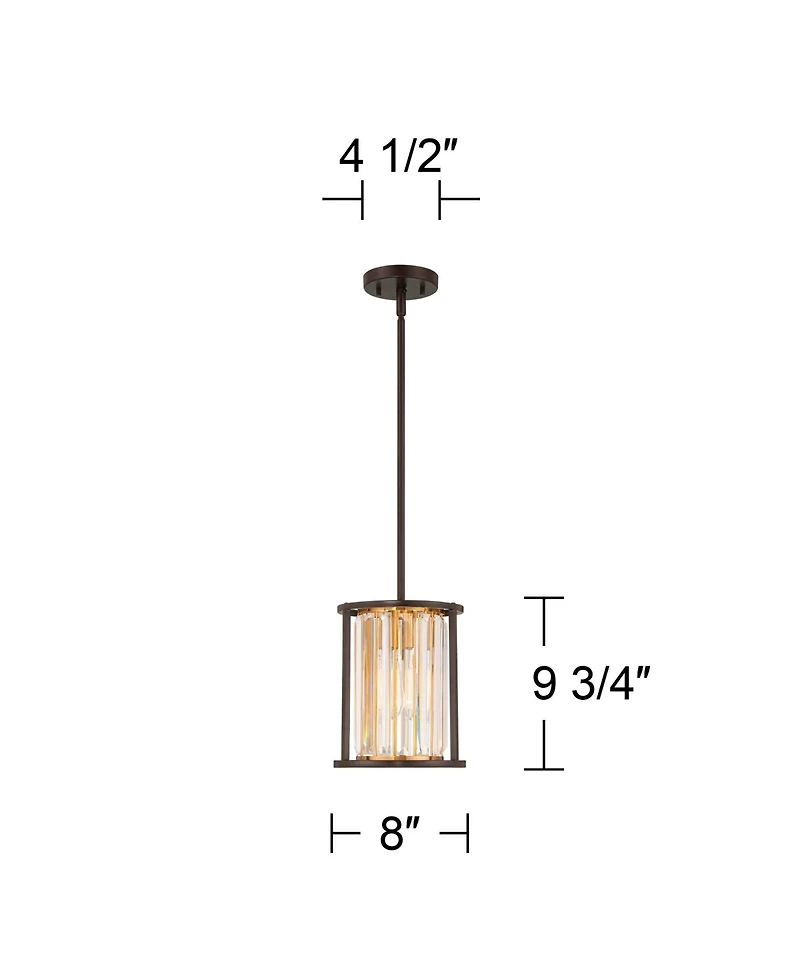 Possini Euro Design Milne Bronze Brown Gold Mini Pendant Lighting 8" Wide Modern Clear Crystal Rods Fixture for Dining Room House Bedroom Kitchen Isla
