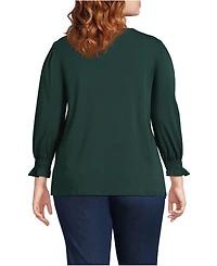Lands' End Women's Plus 3/4 Sleeve Lightweight Jersey Button Front Top