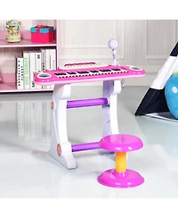 Gymax Kids Electronic Keyboard Piano MP3 Input 37 Key Microphone Stool Toy