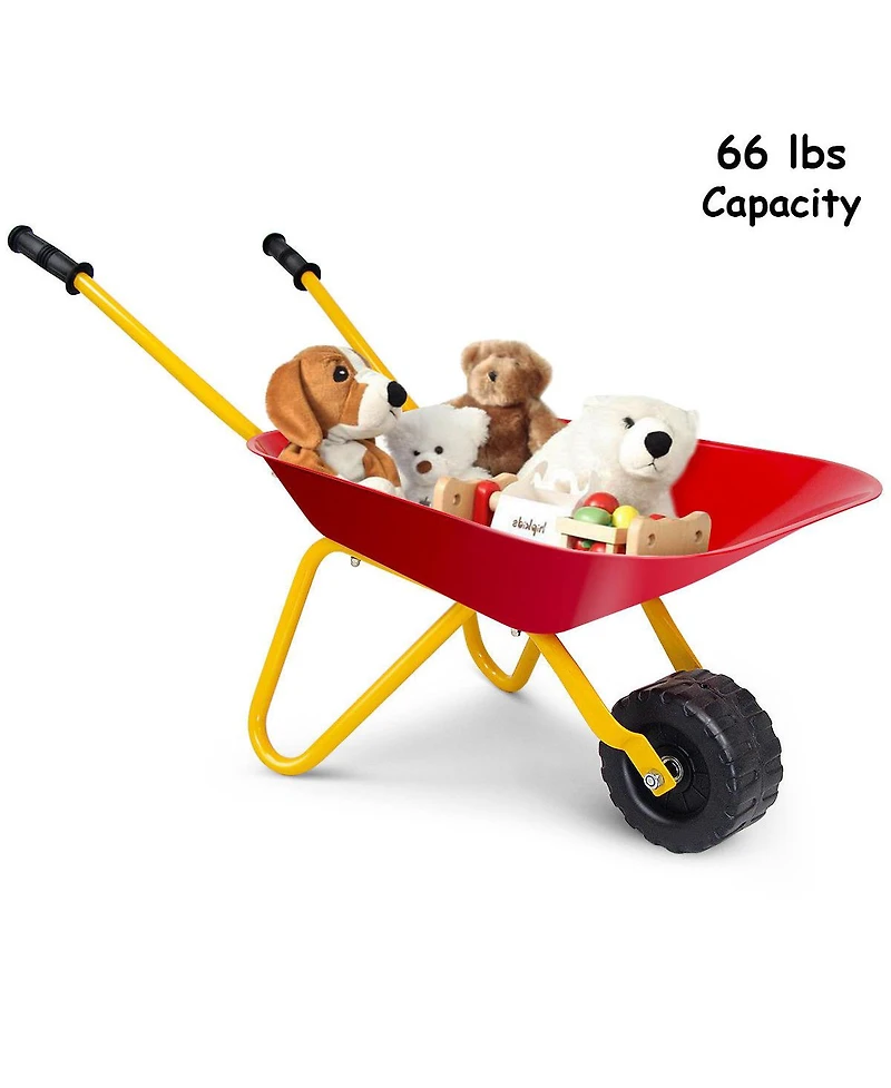 Gymax Kids Metal Wheelbarrow Children's Size Ourdoor Garden Backyard Play Toy Red