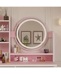 Famapy Light Mirror 5-Drawers White Makeup Vanity Set Dressing Desk