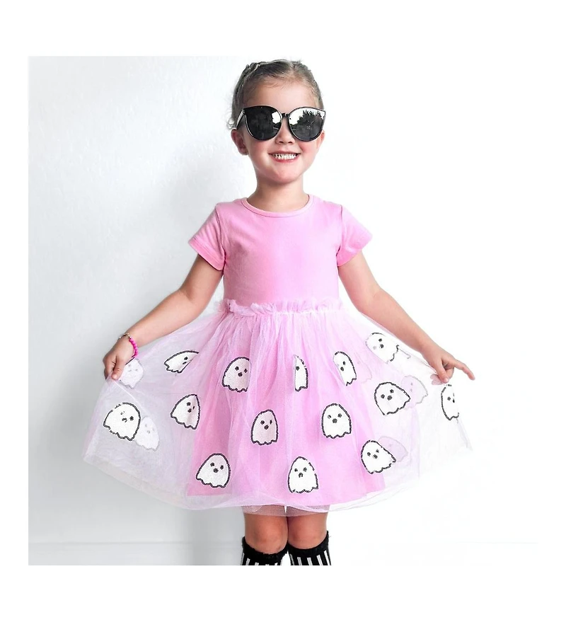 Sweet Wink Toddler Girls Ghost Sequin Halloween Short Sleeve Tutu Dress