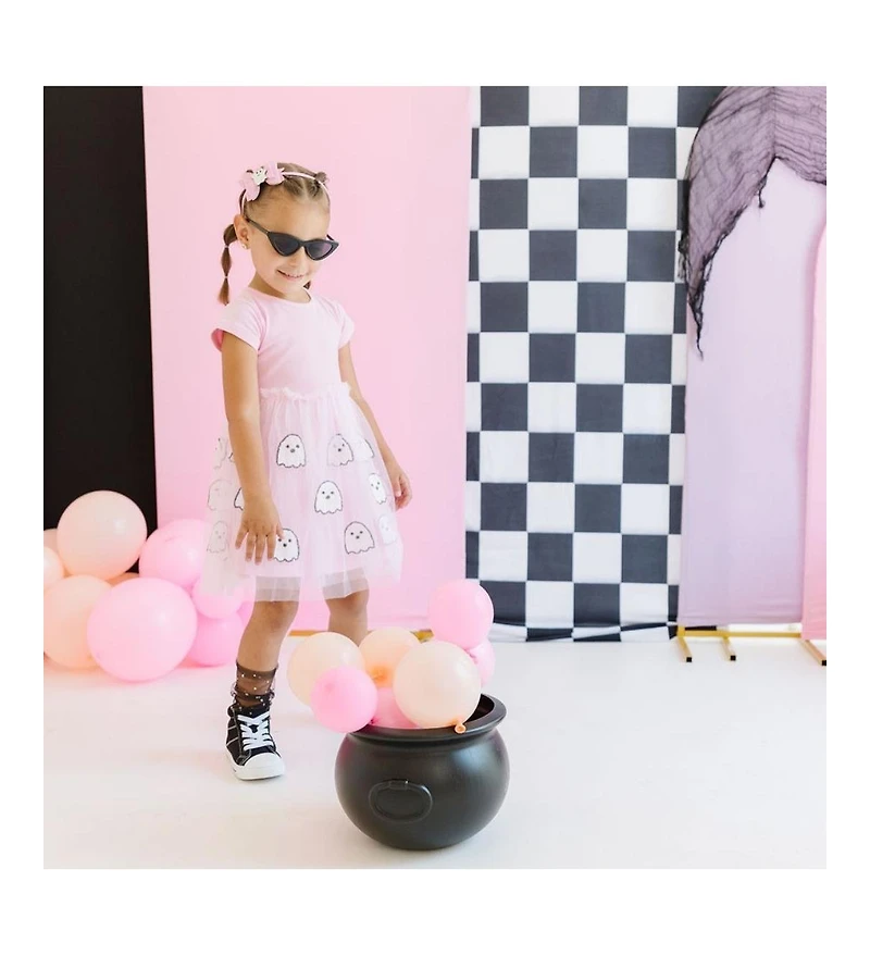 Sweet Wink Toddler Girls Ghost Sequin Halloween Short Sleeve Tutu Dress