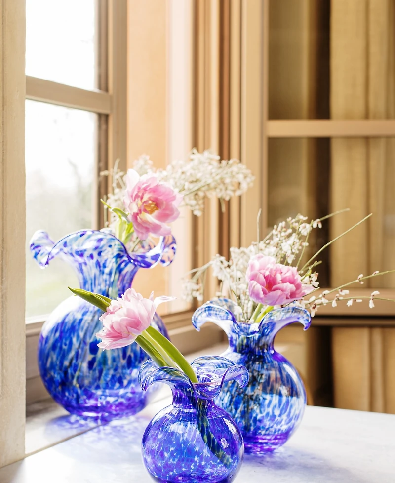 Vietri Hibiscus Glass Cobalt Tortoiseshell Large Fluted Vase