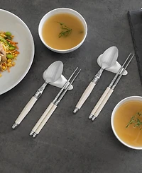French Home Faux Ivory Chopsticks, Laguiole Spoons and Ceramic Rests, Set of 4 Pairs
