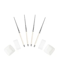 French Home Chopsticks with Faux Ivory Handles, Ceramic Rests and Sauce Bowls, Set of 2 Pairs