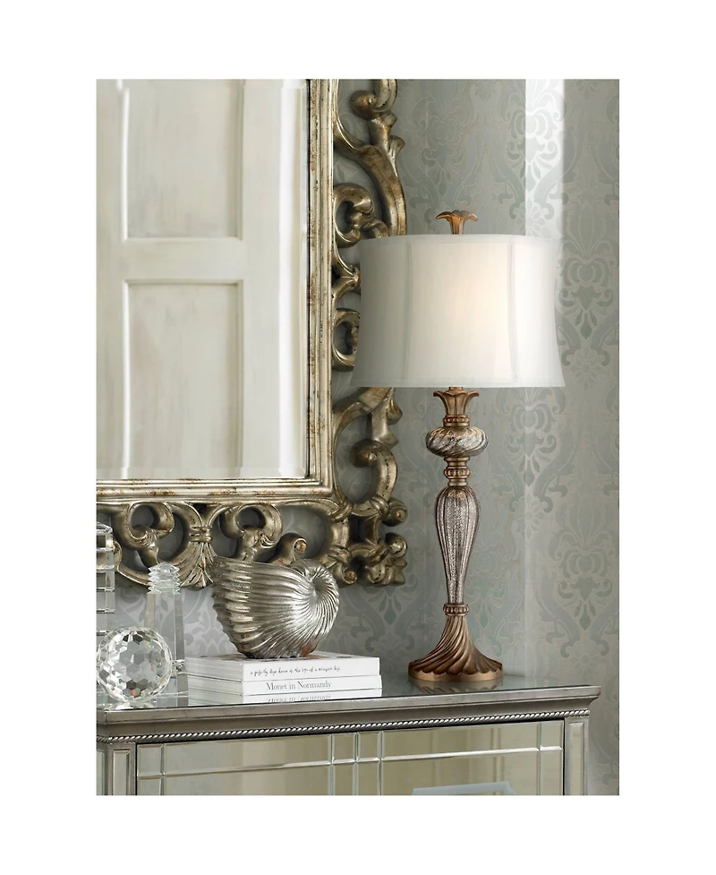 Regency Hill Alyson Traditional Buffet Table Lamp 32 3/4" Tall Mercury Glass Silver Champagne White Drum Shade for Bedroom Living Room Bedside Ho