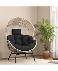 Oversized Egg Style Chair with Cushions & Headrest Heavy-Duty Metal Frame for Yard
