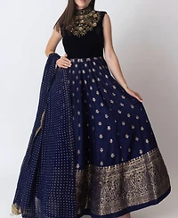 Raas Women's Blue Anarkali Gown with Sequins and Cutdana Handwork on the Torso and Banarasi Jacquard Bottom