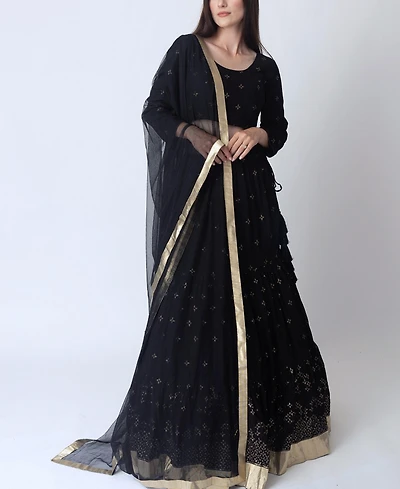 Raas Women's Black Full Sleeve Lehenga Choli Embellished with Sequins