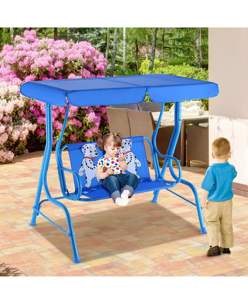 Sugift Outdoor Kids Patio Swing Bench with Canopy 2 Seats