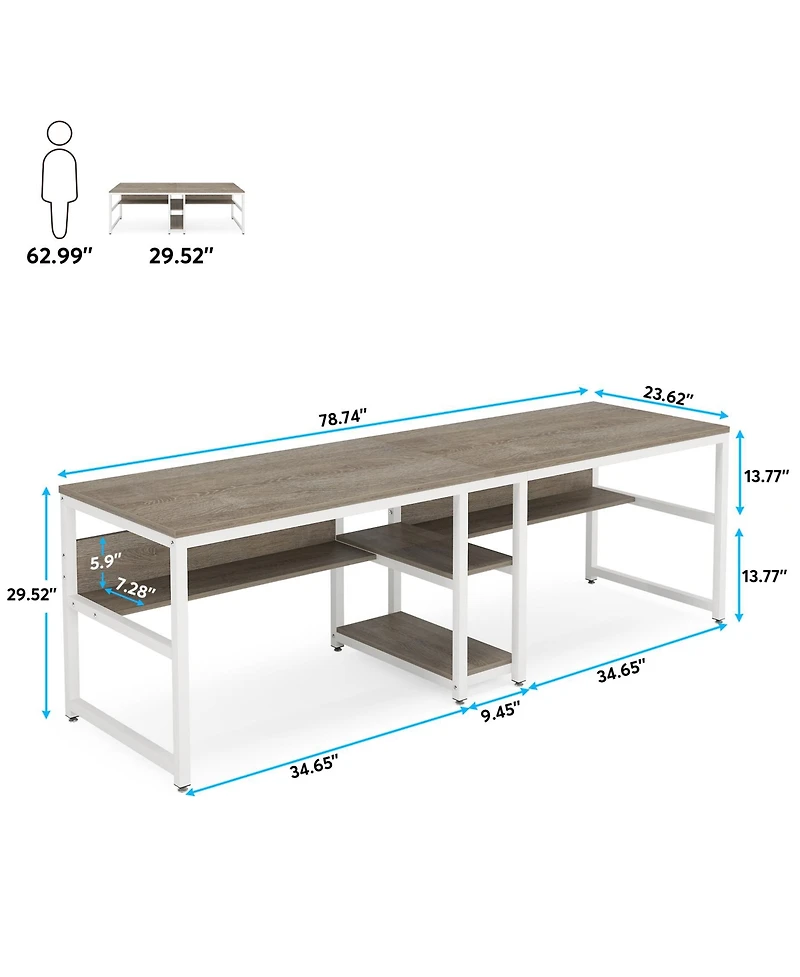 Tribesigns Two Person Desk with Bookshelf, 78.7 Computer Office Double for Person,Writing Workstation Shelf Home