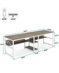 Tribesigns Two Person Desk with Bookshelf, 78.7 Computer Office Double for Person,Writing Workstation Shelf Home