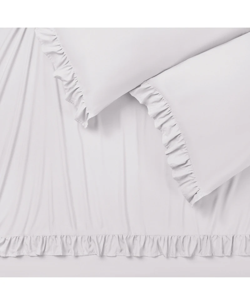 Chanasya Premium Ruffle Sheet Set - Shabby Chic Double Brushed Soft Ruffled Hem Solid Microfiber Sheet Set