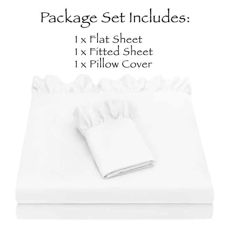 Chanasya Premium Ruffle Sheet Set - Shabby Chic Double Brushed Soft Ruffled Hem Solid Microfiber Sheet Set - Fitted Sheet, Flat Sheet & Pillow Cover