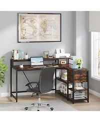 Tribesigns 55-inches Reversible L Shaped Desk with Drawer, Modern White Corner Home Office Table, Wooden and Metal Pc