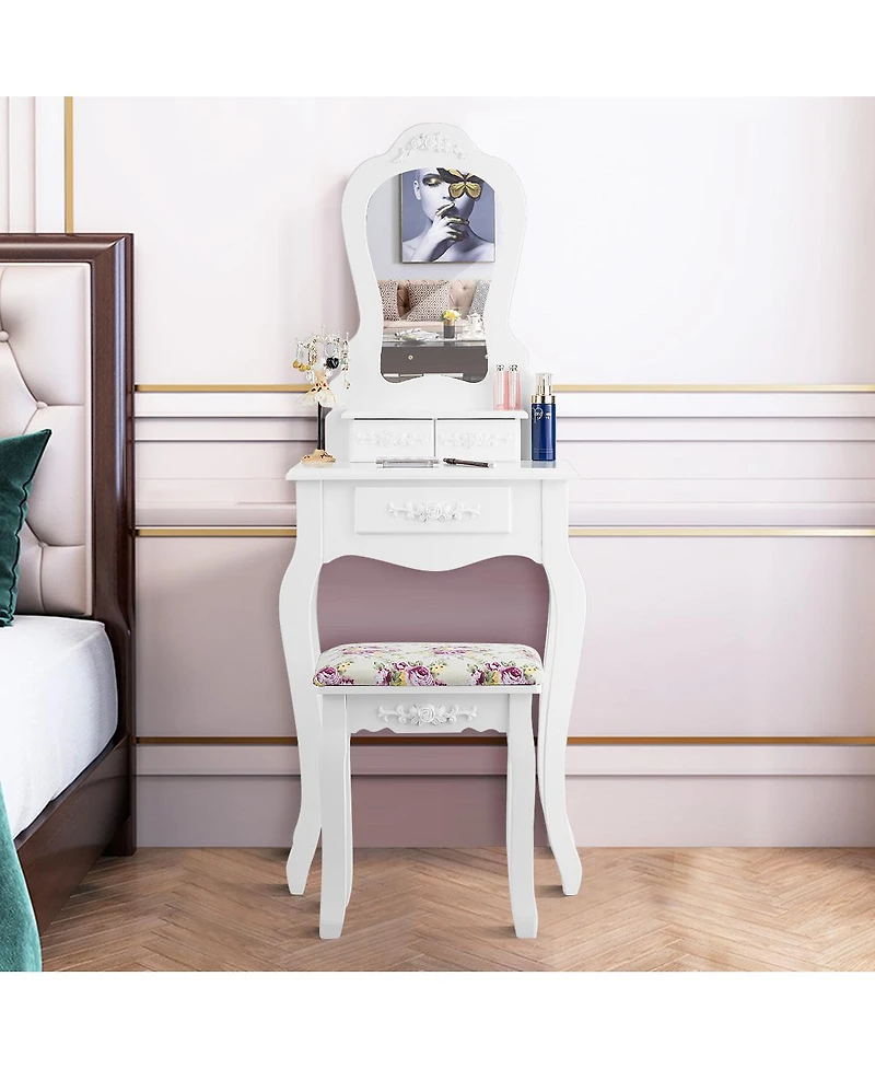 Costway Vanity Jewelry Makeup Dressing Table Stool Drawer