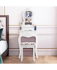 Costway Vanity Jewelry Makeup Dressing Table Stool Drawer