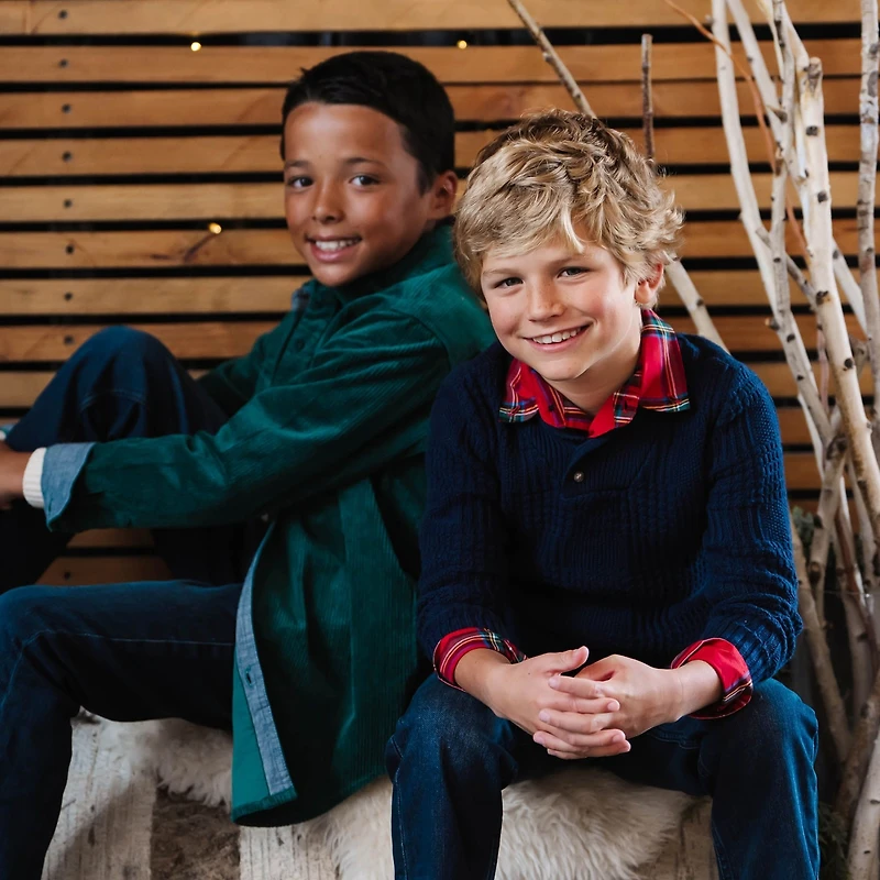 Hope & Henry Boys Long Sleeve Corduroy Button Down Shirt with Flap Pockets