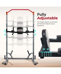 Adjustable Captains Chair Multi-Function Dip Station, Push-Up, Leg Raises & Core Workout Attachment with Adjustable Height