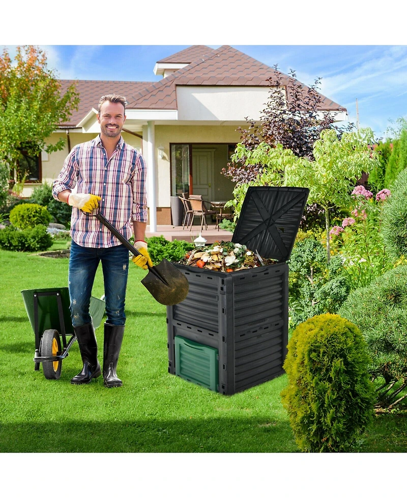 Sugift 80-Gallon Outdoor Composter with Large Openable Lid and Bottom Exit Door
