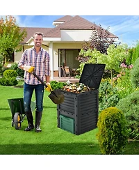 Sugift 80-Gallon Outdoor Composter with Large Openable Lid and Bottom Exit Door