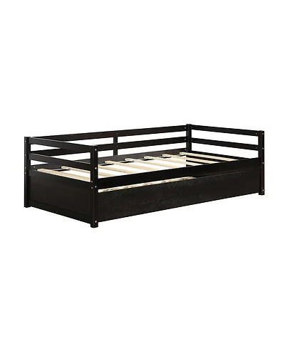 Costway Twin Trundle Daybed Wooden Slat Support Mattress Platform for Kids
