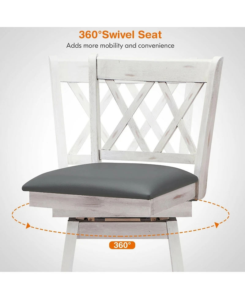 Sugift 2 Pieces 29 Inch Swivel Counter Height Barstool Set with Rubber Wood Legs