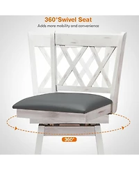 Sugift 2 Pieces 29 Inch Swivel Counter Height Barstool Set with Rubber Wood Legs