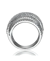 Sterling Silver Cubic Zirconia Crossover Channel Ring