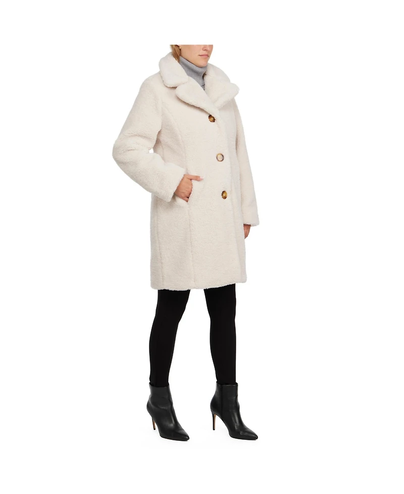 Ellen Tracy Women's Sherpa Teddy Coat With Notch Collar