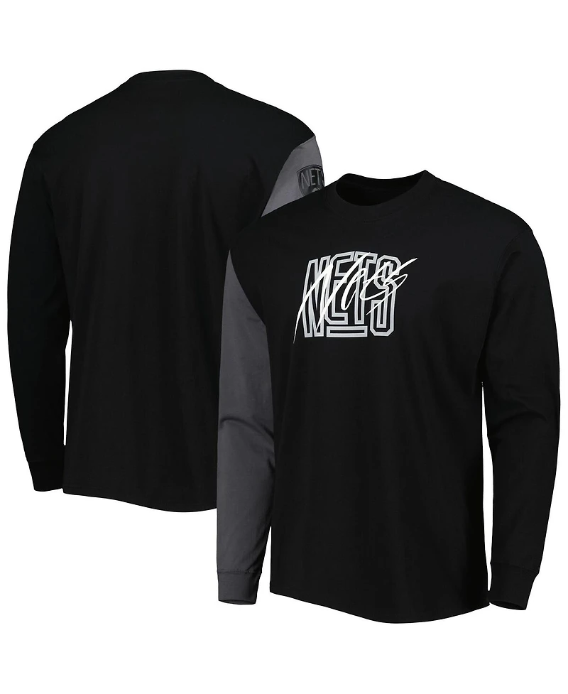 Nike Men's Black Brooklyn Nets Courtside Versus Flight MAX90 Long Sleeve T-Shirt