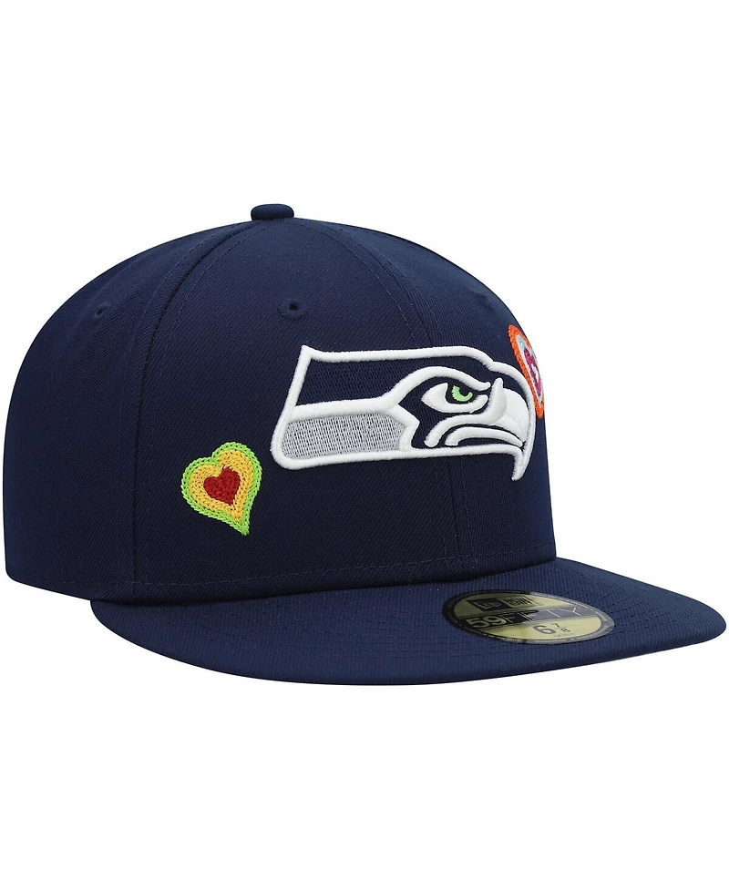 New Era Men's College Navy Seattle Seahawks Chain Stitch Heart 59FIFTY Fitted Hat
