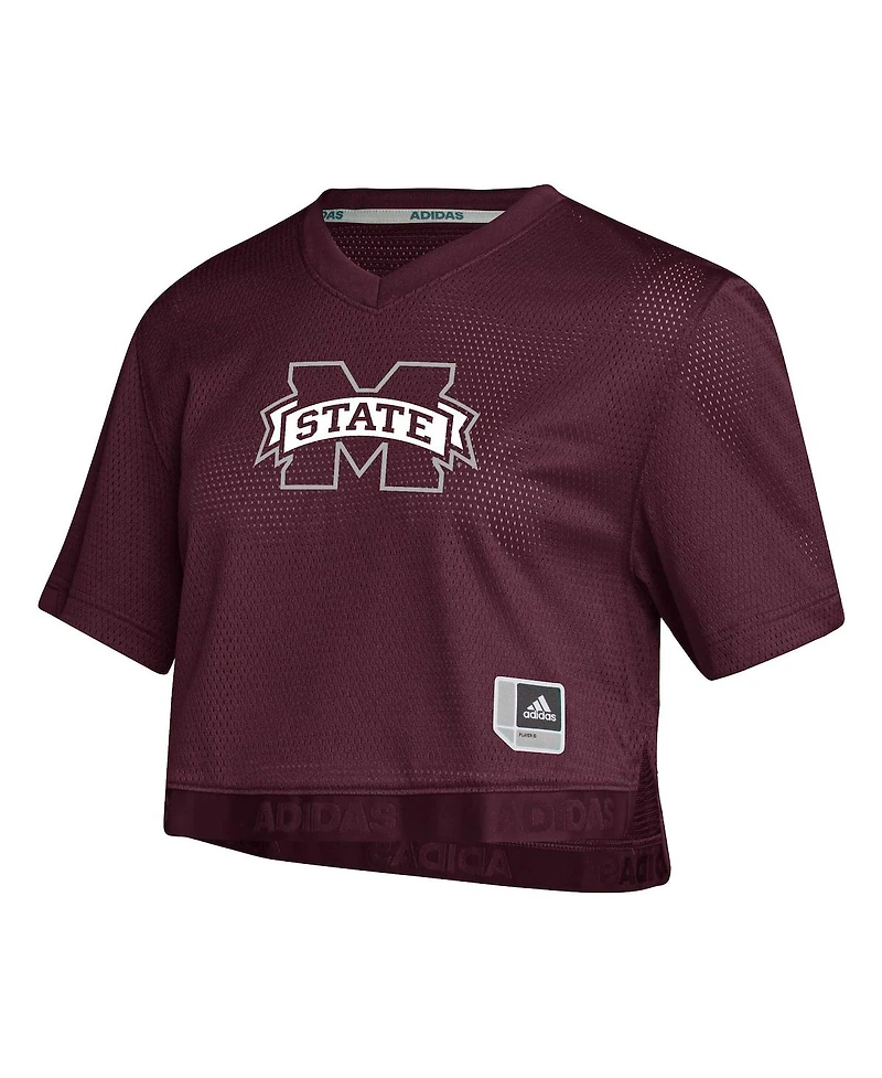 Adidas Women's Maroon Mississippi State Bulldogs Primegreen V-Neck Cropped Jersey