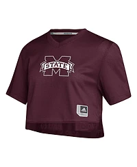 Adidas Women's Maroon Mississippi State Bulldogs Primegreen V-Neck Cropped Jersey