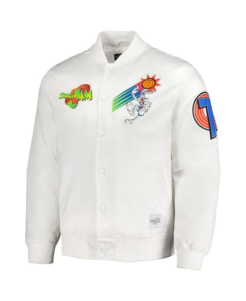 Freeze Max Men's White Looney Tunes Graphic Satin Full-Snap Jacket