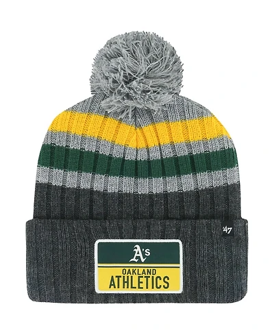 '47 Brand Men's Gray Oakland Athletics Stack Cuffed Knit Hat with Pom