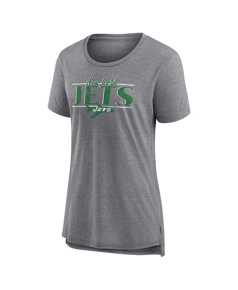 Fanatics Women's Heather Gray New York Jets Up the Middle Tri-Blend T-Shirt