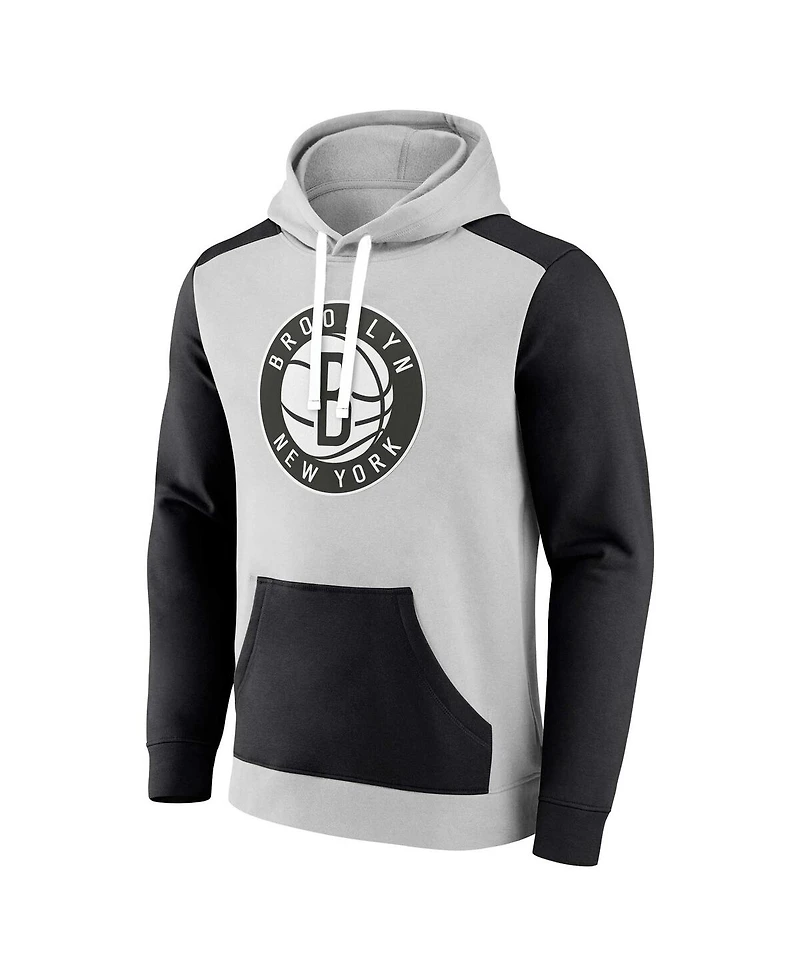 Fanatics Men's Gray/Black Brooklyn Nets Arctic Colorblock Pullover Hoodie